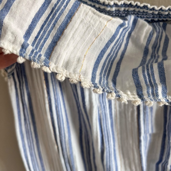LoveShackFancy Elizabeth Striped Off-the-Shoulder Dress | Blue & White | Large - Picture 7 of 15
